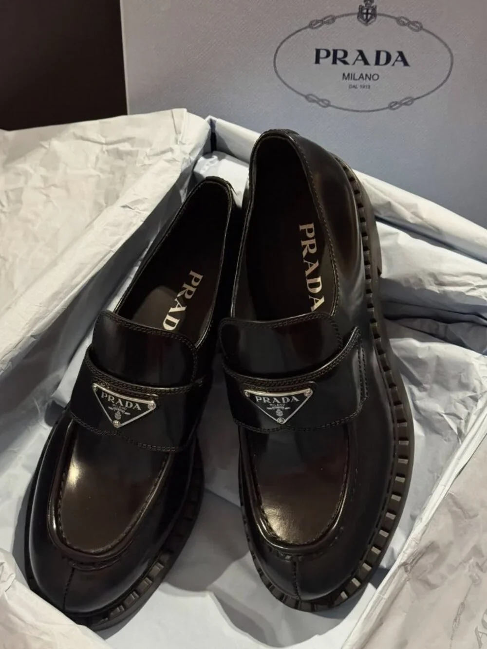 Black Leather Slip On Loafers Chunky Sole